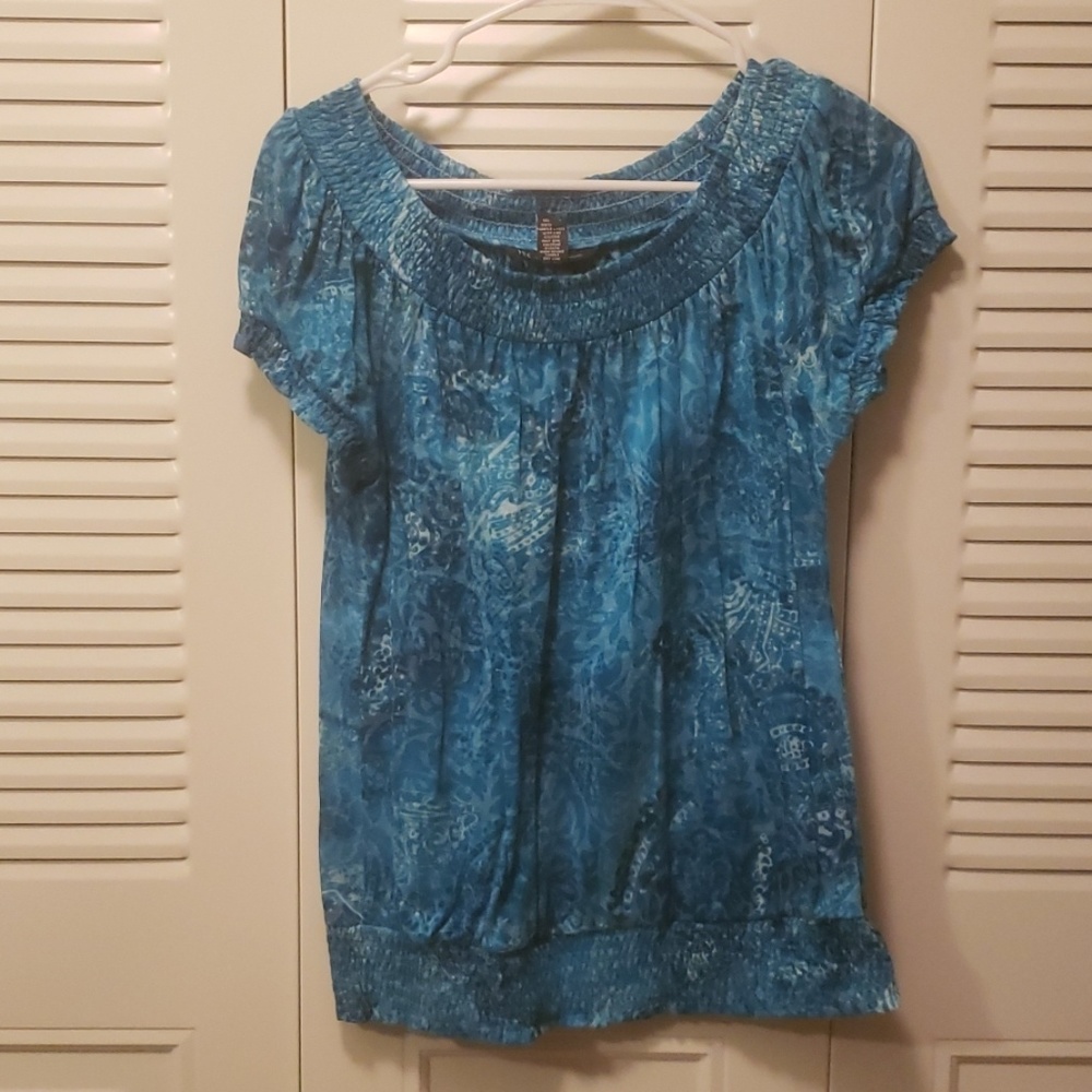 Blue Floral Ruffled INC Top